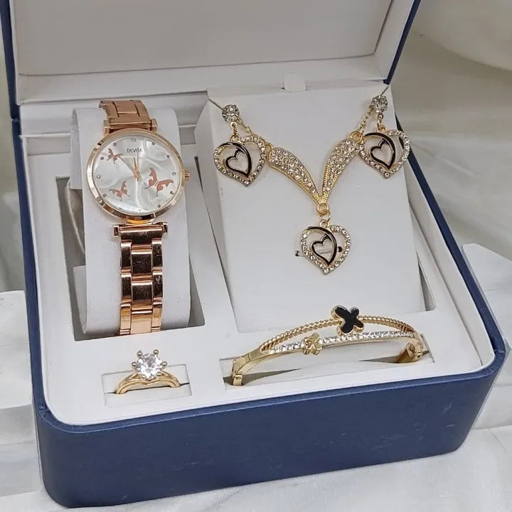 6PCS Luxury Women Watch & Jewelry Set