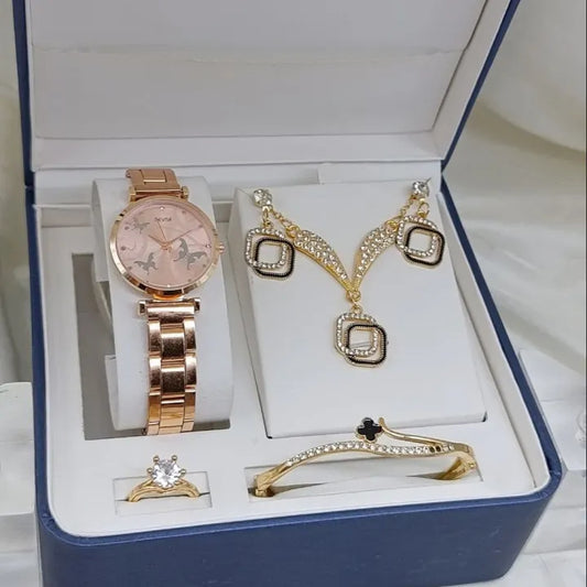 6PCS Luxury Women Watch & Jewelry Set